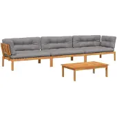 vidaXL 4-delige Loungeset pallet met kussens massief acaciahout