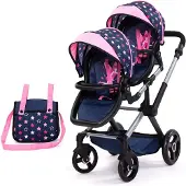 Bayer - Tweeling poppenwagen Twin Xeo, wagen, verstelbare handgreep, tas, blauw, roze, sterren