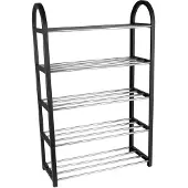 24hShop Schoenenrek - 5-Laags Schoenenrekje - 50 x 20 x 77 CM - 10-15 Paar Schoenen - Zwart/Zilver