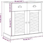 vidaXL Dressoir met lades VIGO 78x40x75 cm massief grenenhout wit