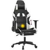 vidaXL Massage gamestoel met voetensteun kunstleer zwart en wit
