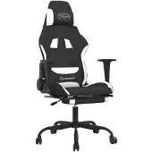 vidaXL Massage gamestoel met voetensteun stof zwart en wit