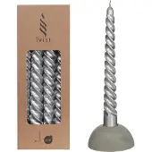 Twist kaars - Zilver - dinerkaarsen - set van 4 stuks - 19cm