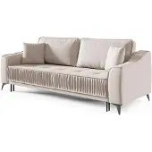 Selsey Louisos – 3-zitsbank in waterdicht fluweel met zwarte poten, lichtbeige