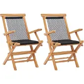 vidaXL Opklapbare stoelen, 2 stuks, massief teakhout en touw