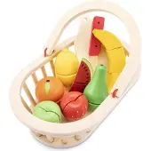 New Classic Toys - 0588 - jeu d'imitation - cuisine - fruits à découper - panier en bois - 9 pièces