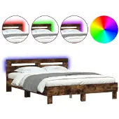 vidaXL Bedframe met hoofdeinde en LED gerookt eikenkleurig 140x190 cm