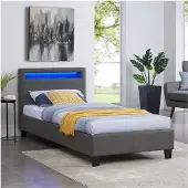 CARO-Möbel Gestoffeerd bed MANDALAY 90x200 cm incl. led-verlichting, kunstleer - grijs