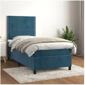 vidaXL Boxspring met matras fluweel donkerblauw 80x200 cm
