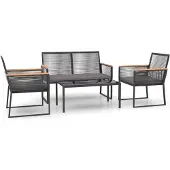 vidaXL 4-delige loungeset voor de tuin met kussens, zwart, staal