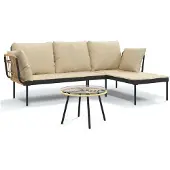 vidaXL 3-delige loungeset voor de tuin met kussens, beige, van polyrotan