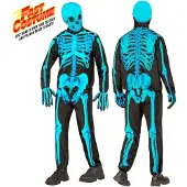 Widmann - Neonblauw skeletkostuum voor kinderen - 158 (11-13 jaar)