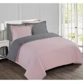 Vision Home VISION Bicolor - Tweezijdig omkeerbaar Dekbedovertrekset - 100% katoen: zacht en soepel - Lits-jumeaux - Dekbedovertrek 240 x 220 cm met 2 bijhorende slopen - Grijs / Roze - Oekotex gecertificeerd