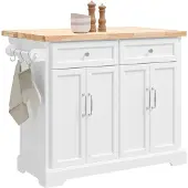 SoBuy – Keukeneiland & Keukentrolley FKW71-WN – 115x71x93 cm – Wit & Natuur Rubberwood – Uitbreidbaar Werkblad & Opbergkast – Verrijdbaar Keukenblok op Wielen – FKW71-WN