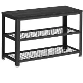 Acaza Stevig Schoenenrek met Industriële Look - Rek voor Schoenen met Zwart Frame en Bankje, Zwart, 73x30x45cm