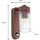 LINDBY Wandlamp buiten met bewegingssensor Kaliro, dimbaar, bruin / roest, Aluminium, Modern