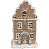 Clayre & Eef Gingerbread house met LED 12x9x20 cm Bruin Polyresin