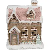 Clayre & Eef Gingerbread house met LED 13x10x16 cm Bruin Polyresin