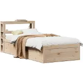 vidaXL Bedframe met hoofdbord massief grenenhout 75x190 cm