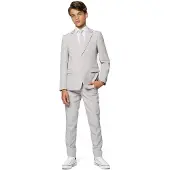 Opposuits kostuum lichtgrijs Jongens Polyester Reverskraag Effen - maat 134/140