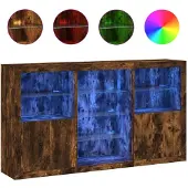 vidaXL Dressoir met LED-verlichting 181,5x37x100 cm gerookt eikenkleur