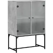 vidaXL Bijzetkast met glazen deuren 69x37x100 cm betongrijs