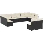 vidaXL 12-delige Loungeset met kussens poly rattan zwart