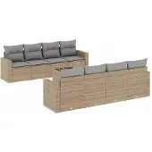 vidaXL 9-delige Loungeset met kussens poly rattan beige