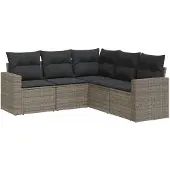 vidaXL 5-delige Loungeset met kussens poly rattan grijs