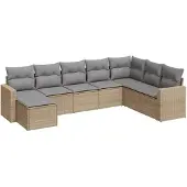 vidaXL 9-delige Loungeset met kussens poly rattan lichtgrijs
