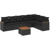 vidaXL 8-delige Loungeset met kussens poly rattan zwart