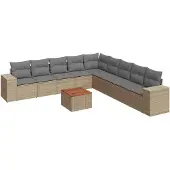 vidaXL 10-delige Loungeset met kussens poly rattan beige