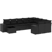 vidaXL 10-delige Loungeset met kussens poly rattan zwart