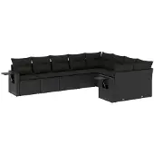 vidaXL 9-delige Loungeset met kussens poly rattan zwart