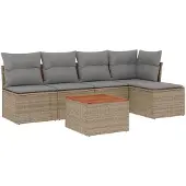 vidaXL 6-delige Loungeset met kussens poly rattan gemengd beige