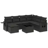 vidaXL 8-delige Loungeset met kussens poly rattan zwart