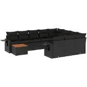 vidaXL 11-delige Loungeset met kussens poly rattan zwart