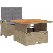vidaXL 2-delige Tuinset met kussens poly rattan beige