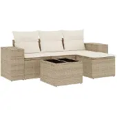 vidaXL 5-delige Loungeset met kussens poly rattan beige