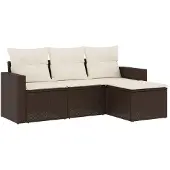 vidaXL 4-delige Loungeset met kussens poly rattan bruin
