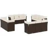 vidaXL 12-delige Loungeset met kussens poly rattan bruin