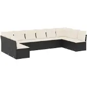 vidaXL 10-delige Loungeset met kussens poly rattan zwart