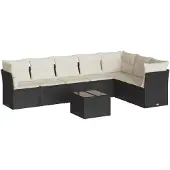 vidaXL 8-delige Loungeset met kussens poly rattan zwart