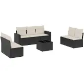 vidaXL 8-delige Loungeset met kussens poly rattan zwart
