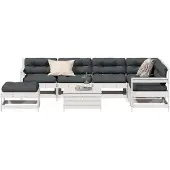 vidaXL 8-delige Loungeset met kussens massief grenenhout wit