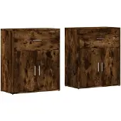 vidaXL Dressoirs 2 st 60x31x70 cm bewerkt hout gerookt eikenkleurig