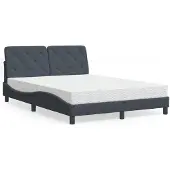 vidaXL Bed met matras fluweel donkergrijs 140x200 cm