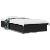 vidaXL Bedframe bewerkt hout en metaal zwart 100x200 cm