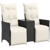 vidaXL Tuinbank 2-zits verstelbaar met tafel poly rattan zwart