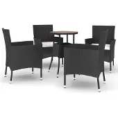 vidaXL 5-delige tuin-bistroset met kussens, zwart, polyrotan